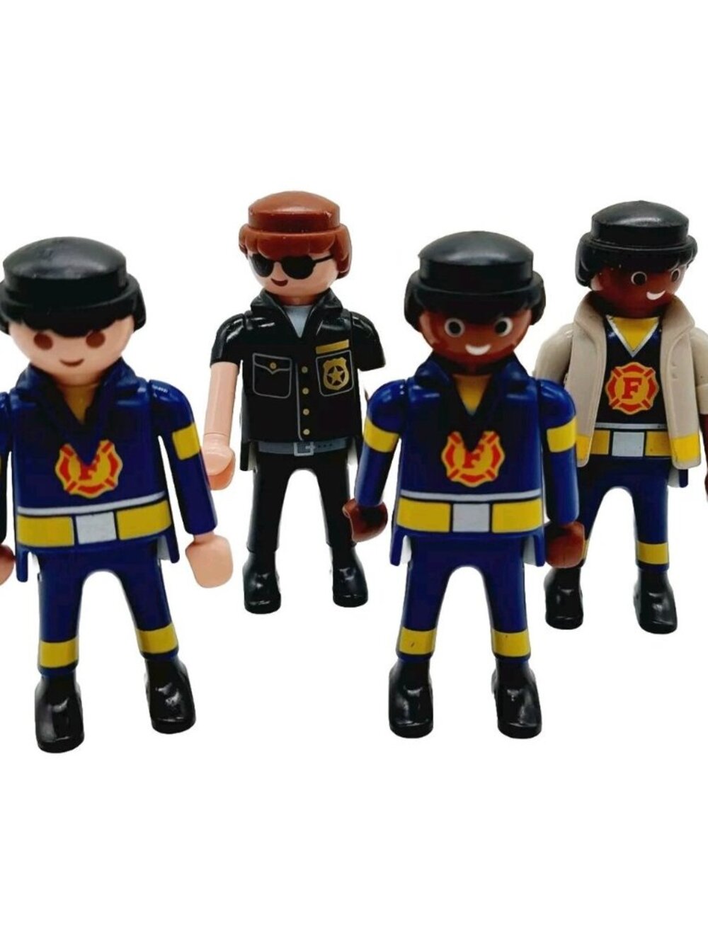 Playmobil Figures Fire Fighters & Chief Police Man Lot Of 4